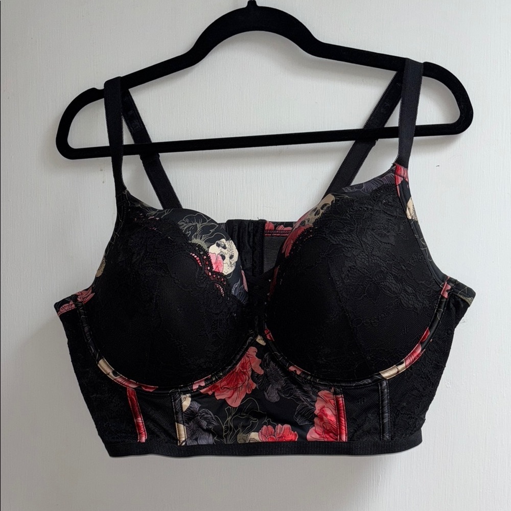 Floral Black Lace Longline Bra New w/o tags